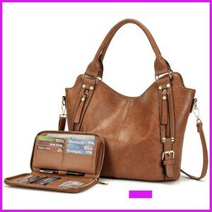 Large Hobo Crossbody Bag Vegan Leather Tote Wallet Set Chic Minimal